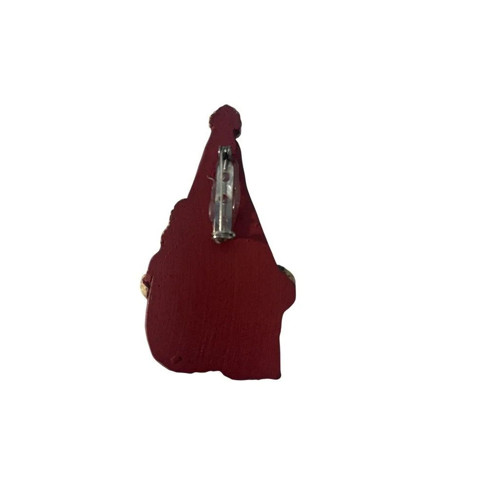 Vintage Handmade Painted Christmas Holiday‎ Santa Holding Spruce Tree Brooch Pin